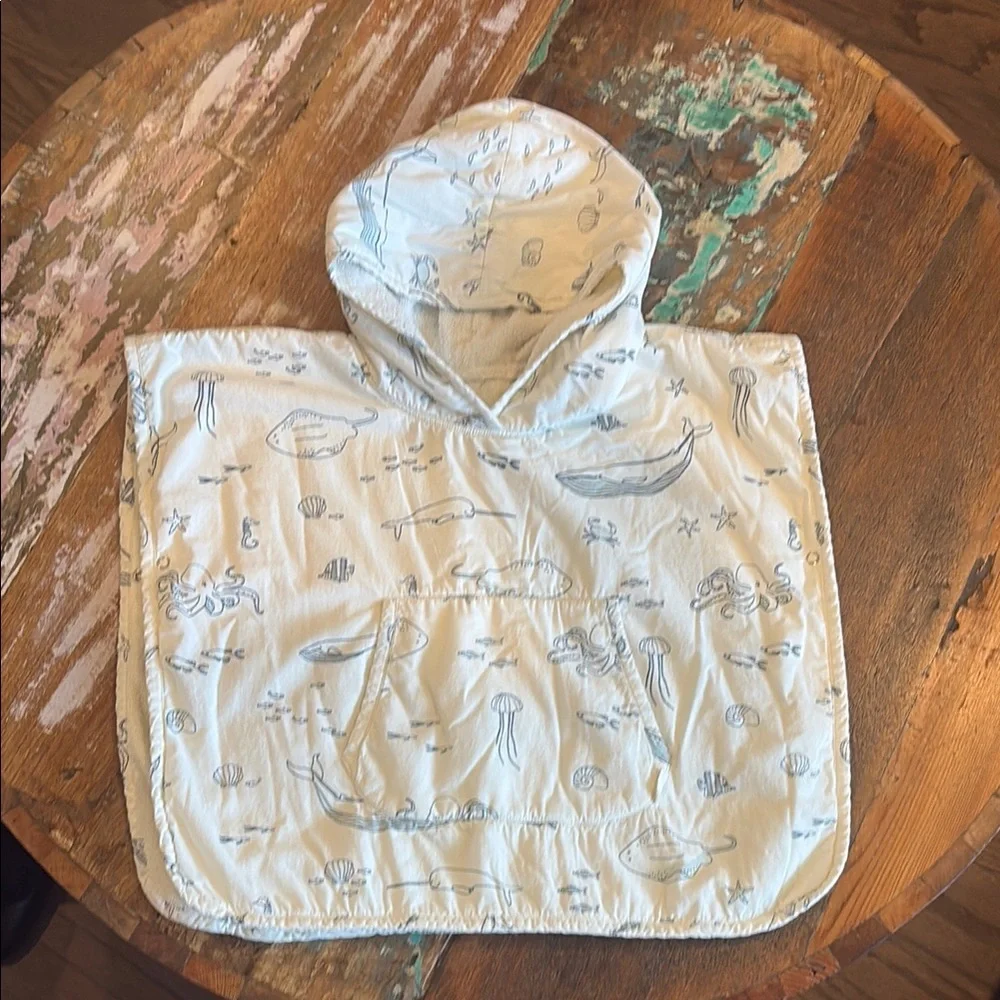 Pehr Kids Hooded Beach Poncho - Light Blue Sea Creatures
